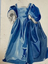 Antique Dress Drawing. Signed 