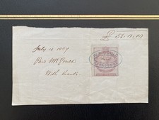 QV: One Penny Inland Revenue Stamp on receipt WR Gould, Ilfracombe 4th July 1867