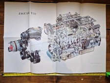 Vintage Jaguar V12 engine cutaway poster by Alex Sinclair - 29" wide