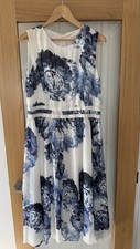 Artigiano Women’s White Blue Floral Chiffon A-Line Dress Size UK 12