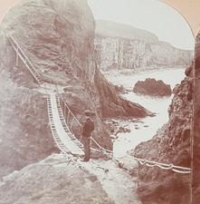 Carrick -a-Rede Rope Bridge 1897 Antrim Stereoview Photo  by Keystone