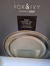 FULL SET Fox & Ivy Tesco MOSS Stoneware GREEN Plate Set 18 Pieces SEE DESCRIPTIO