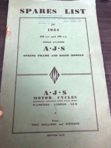 Genuine spares list - a.j.s.,