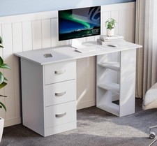 Mason Computer Desk 3 Drawer 3 Shelf Laptop PC Office Home Study Table White