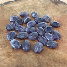 25 Purple Chevron Amethyst Gemstone Beads Faceted Flat Oval 14mm x 10mm Natural
