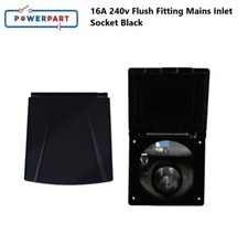 Caravan Electrics 16A 240v Flush Fitting Mains Inlet Socket New Flap Black PO140