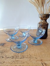 Set Of 4 Vintage Tinted Blue Glass Pedestal Dessert Dishes