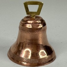Vintage French Traditional Small Copper Hand Bell Ornament With Brass Handle