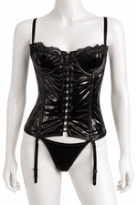 Ladies Black PVC Basque Set