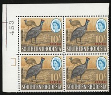 1964 SOUTHERN  RHODESIA  - 10sh GUINEA FOWL - MNH - SG57a TAIL FEATHER FLAW
