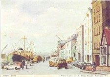 Poole Quay Dorset, Busy Topographical Scene, Original Watercolour Postcard