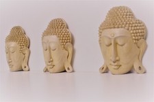 AUTHENTIC HAND CARVED BUDDAH HEAD 3PC SET