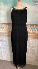 Fringe Dress 14 Black Gold Sequin Gatsby Flapper Evening Peaky Blinders Tassel