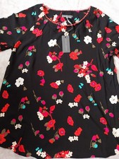 Laura Ashley Ladies Black Floral Top Size M  With Tags