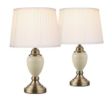 Table Lamps Pair of Malham Small Touch Control Cream with Ivory Pleated Shades