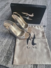 Gina shoes silk Swarovski Crystal UK 4.5 gold pewter peep toe slingback platform