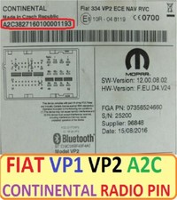 Unlock Pin Code provided FIAT CONTINENTAL Fiat 312 334 VP2 ECE Radio Unlock Code