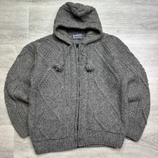 Sisandina Handcrafts 100% Wool Grey Knitted Hooded Cardigan Size 14*