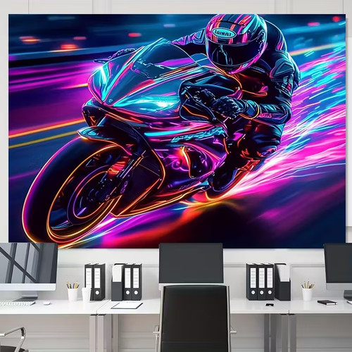 Neon motorcycle racing wall - neon,