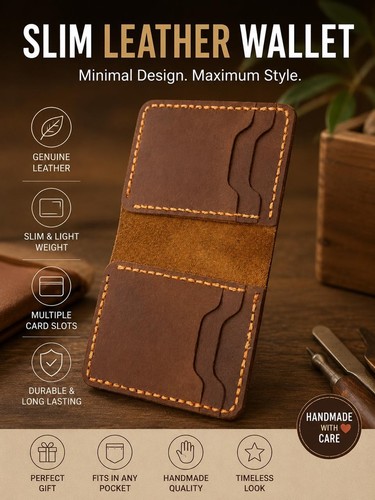 Handmade genuine leather card - handmade,