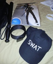 Spirit Halloween Costume Womens SWAT Cat Suit Adult Women XS New Hat Belt Baton 