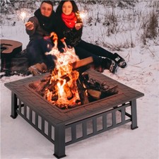 86cm Fire Pit Outdoor Fire Bowl Large Metal Brazier for Patio, Outside, Black