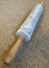 White/Grey Solid Marble Rolling Pin 10’ with Beech Wood Handles (total 18’) NEW