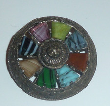 Vintage Celtic Brooch - Silver Metal with Semi Precious Stones - Locking C Clasp