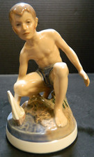 Antique Jen Peter Dahl-Jensen Boy With Sailboat Porcelain Figure 5.5"x3.75" Exc