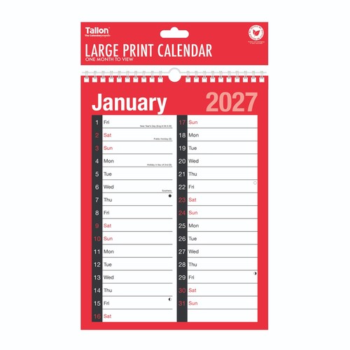 2027 large print calendar 2 - a4,