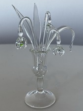 Vintage Beautiful, Fine Glass Snowdrops & Leaves In A Vase, VGC, 13cm Tall