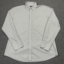 Fynch Hatton Shirt Mens Medium White Geometric Flower Pattern Supersoft Cotton