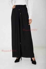 NEW LADIES FLARED PLEATED PALAZZO TROUSERS BAGGY WOMENS WIDE LEG PANTS S/M-L/XL