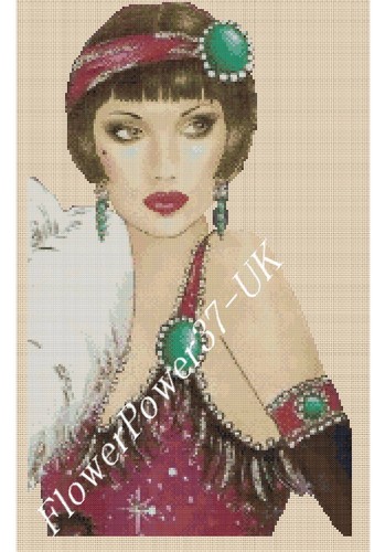 Art deco lady cross stitch - art,