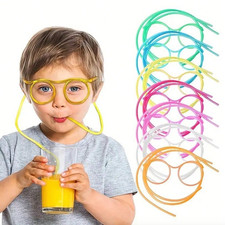 Novelty Flexible Soft Silly Drinking Straw Glasses Kids Party Fun Re-Usable Gift
