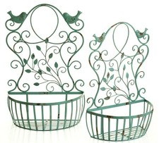 Large Rustic Blue Metal Wall Hanging Garden Flower Plant Pot Planter Baskets 