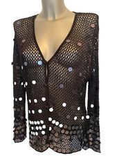 Ladies Jaques Vert Cardigan Size Large Black & Silver Crochet Sparkly Evening