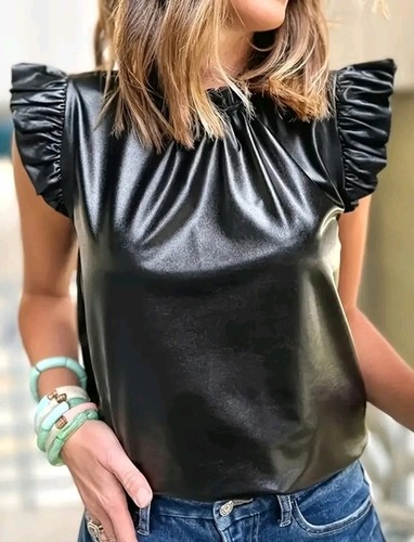 Women faux leather frill - leather,
