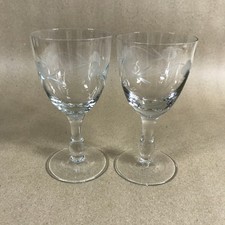 Pair of Crystal Etched Wine Glasses with Floral Design