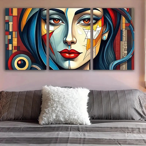 3pcs woman face - face, wall