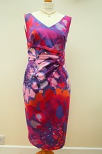 Coast Dress Floral Stretch Pink Purple Pencil Wiggle Sz 12 Wedding Ascot Races