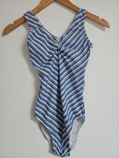 Vintage 1980s Leotard Arabesque Fitness 80s Blue Grey Striped Size S