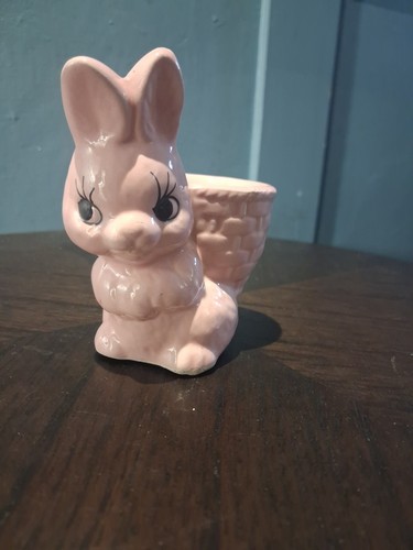 Vintage pink ceramic bunny egg - vintage,
