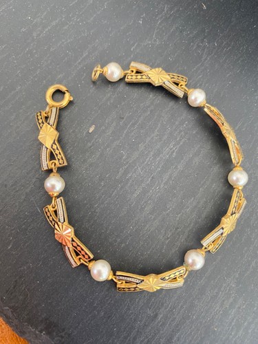 Vintage damascene faux pearl - vintage,