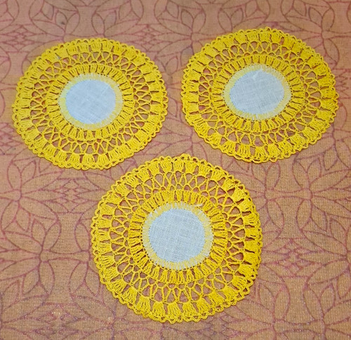 Handmade yellow white - white, round