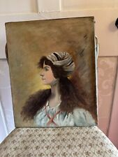 Antique Pre-Raphaelite style Oil On Canvas French Peasant girl Portrait