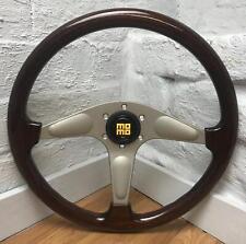 Genuine Momo Teardrop 370mm wood rim 3 spoke steering wheel. Dated 1995.  7D