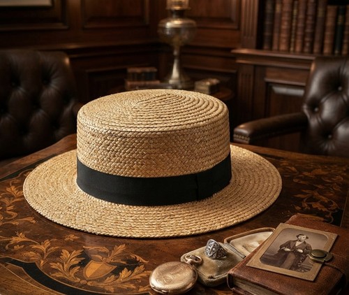 Vintage straw boater - straw,