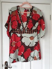 Monsoon red/brown mix  silk tunic/top/kimono top, size 12
