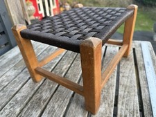 Vintage Paper Cord Woven Seat Footstool Mid Century Danish Oak Free Postage